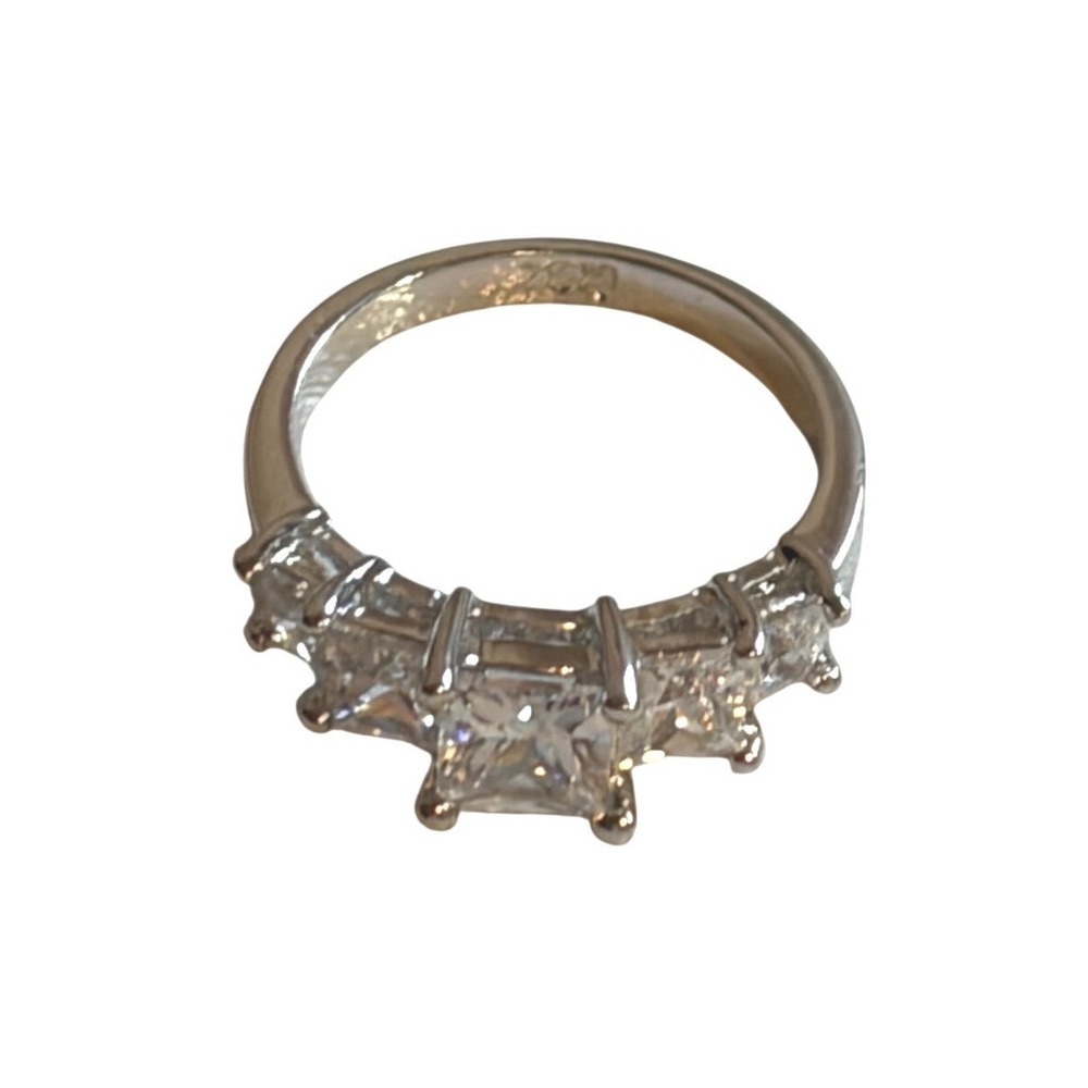 RS Covenant RSC Princess Cut Cubic Zirconia Five Stone Ring Silver Tone Sz 5"
